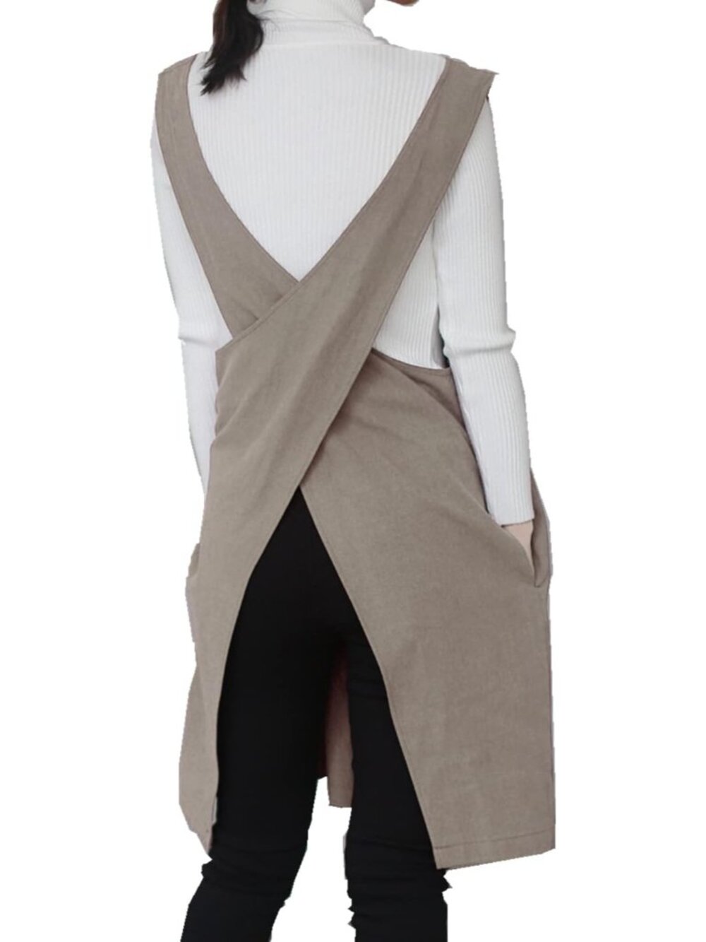 Cotton Linen Japanese Apron Halter Cross Back Bandage X Shape Aprons Two Pockets